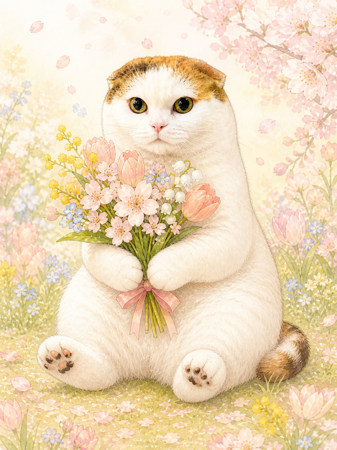 花束を抱えた猫の作品