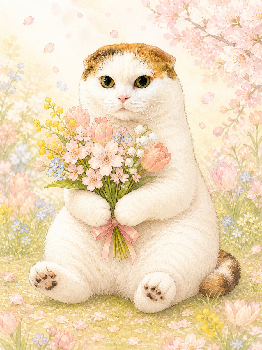 花束を抱えた猫の作品