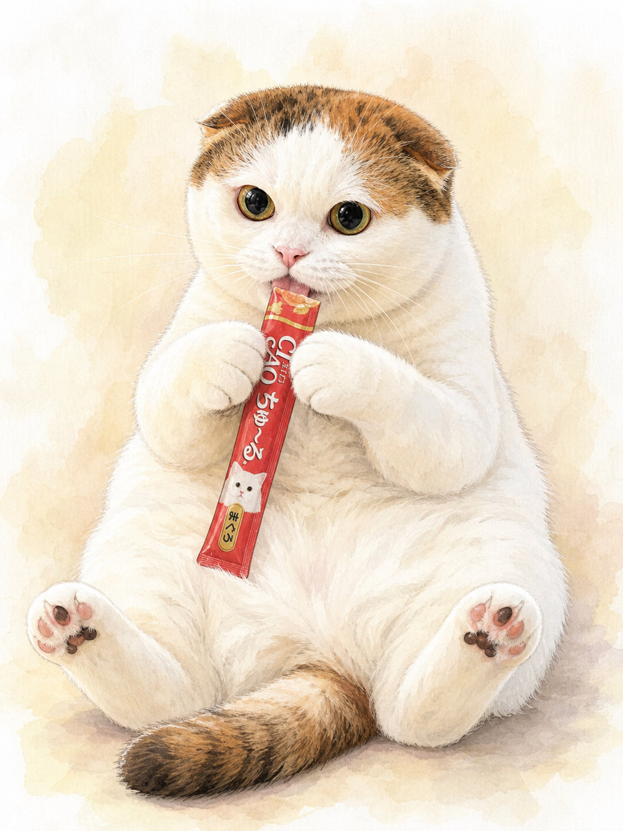 大好きだったおやつを楽しむ猫の作品